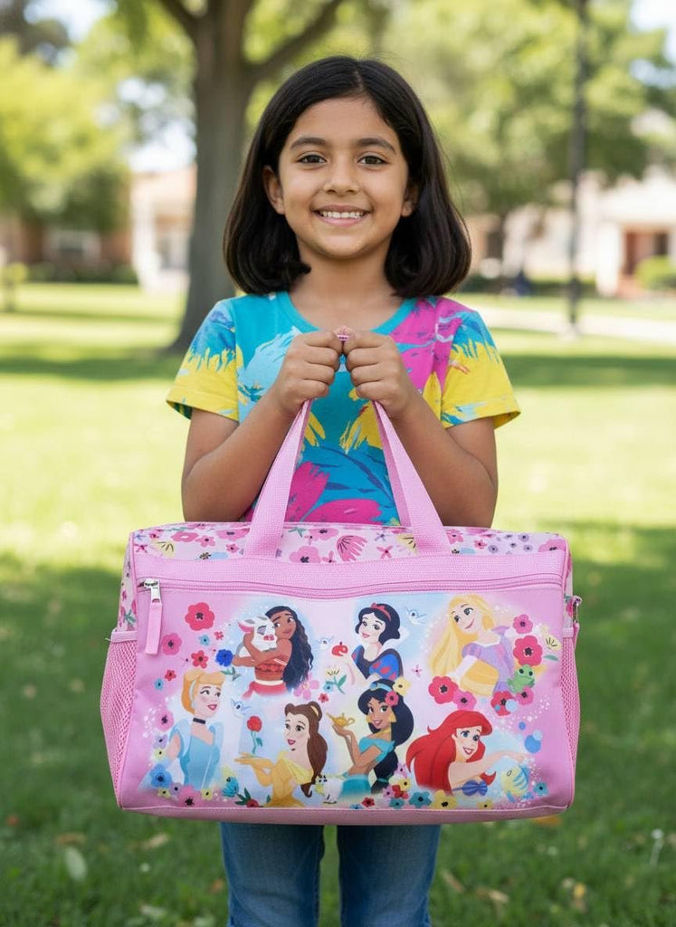 Disney Kids Duffle Bag 16.5" – Travel & Sports Bag with Zipper Pocket, Mesh Side Pockets & Shoulder Strap