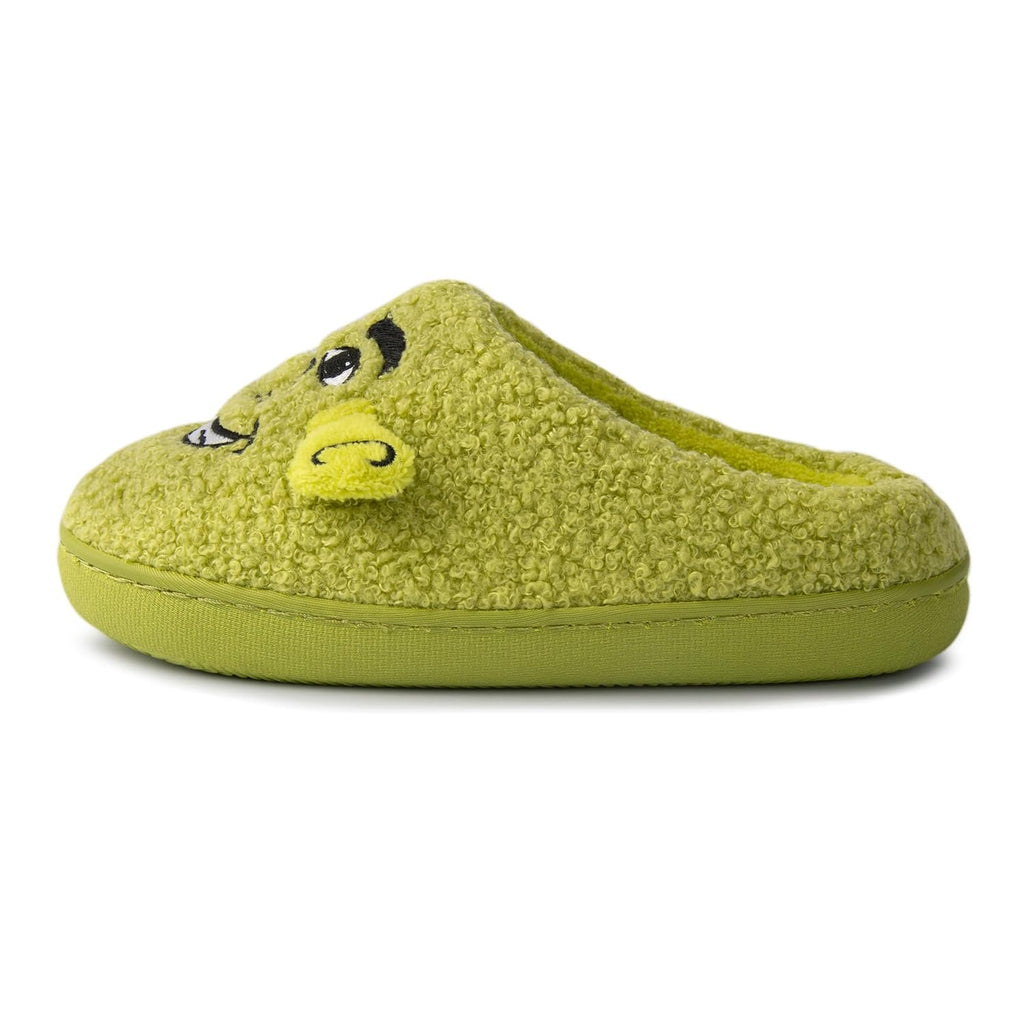 Handcraft Shrek Boys Boucle Clog Slippers with Embroidered Face and 3D Ears, Green, 4-5 Big Kid