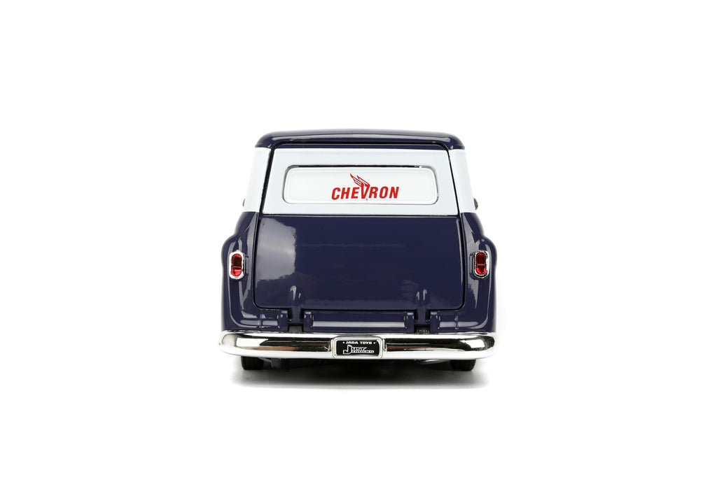 Jada Toys Just Trucks 1:24 1957 Chevy Suburban Chevron Die-cast Car & Gas Pump – Opening Doors, Hood, Trunk, Rubber Tires(Purple)