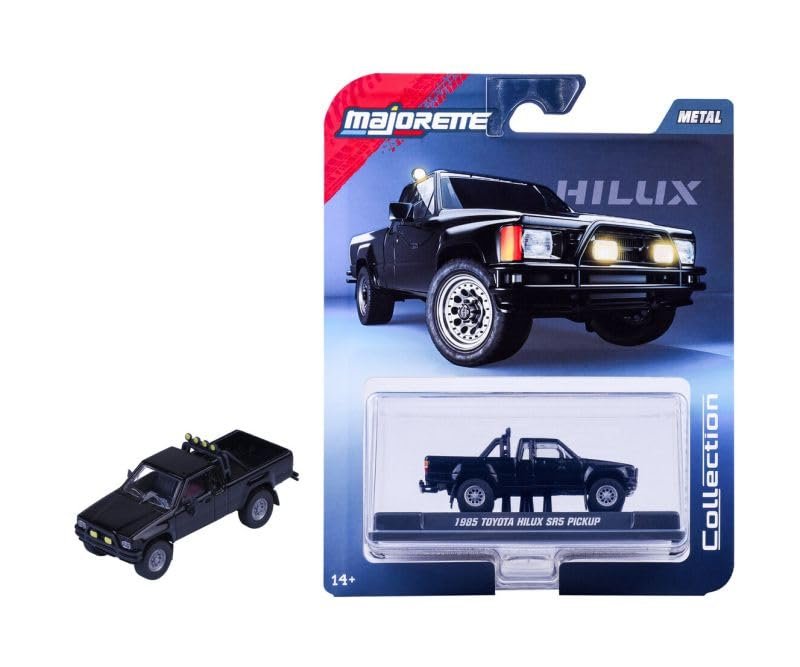 Jada Majorette Collection – 1985 Toyota Hilux SR5 Pickup 1:64 Die-Cast Model Car with Rubber Tires & Display Case, for Collectors & Adults
