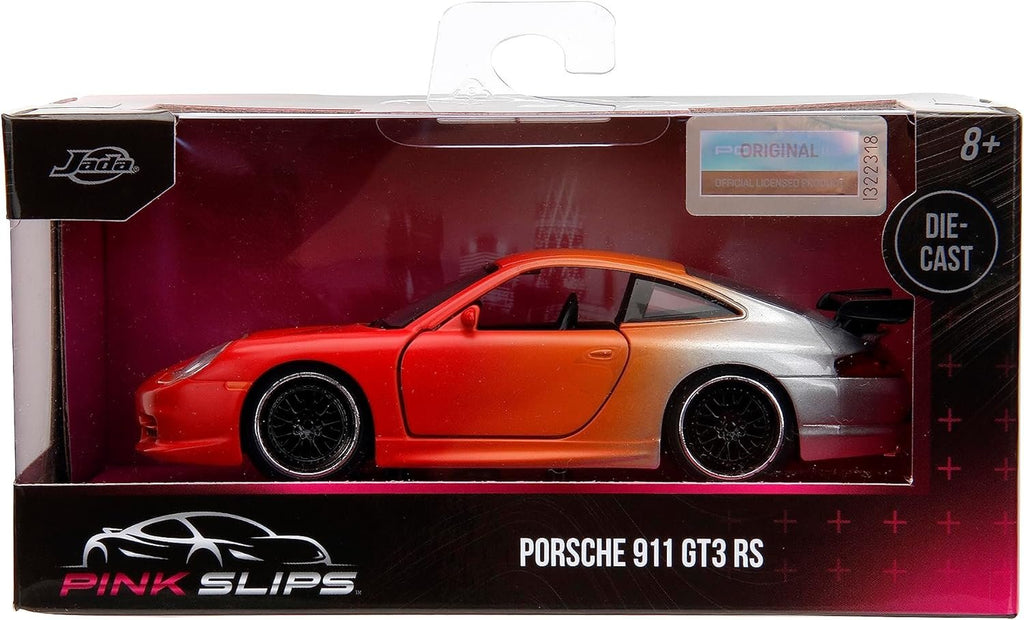Pink Slips 1:32 W1 Porsche 911 GT3RS Die-Cast Car, Toys for Kids and Adults (Primer Red/Orange/Silver)