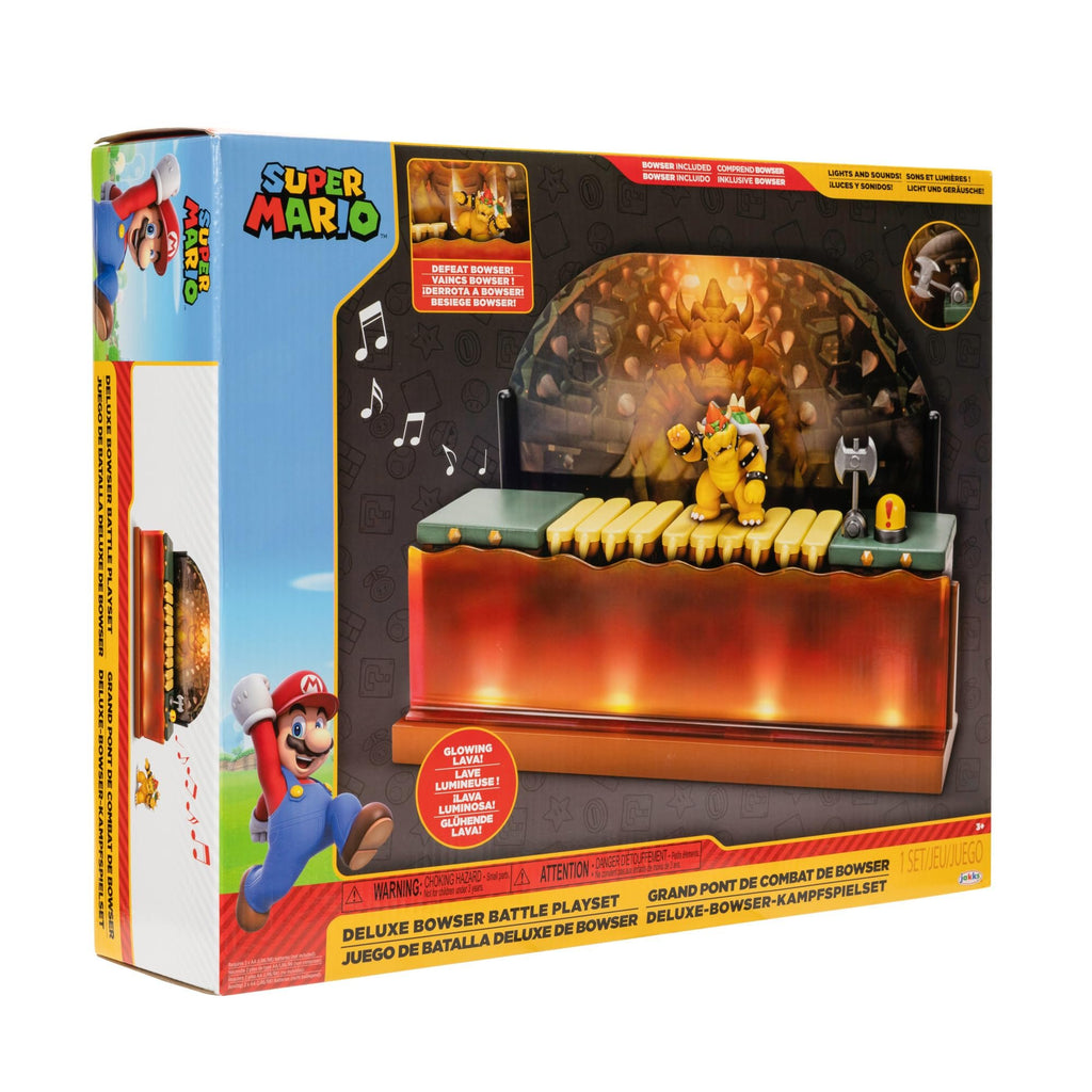 Super Mario Nintendo Deluxe Bowser Battle Playset with Lights and Sounds, 2.5 Inch Bowser Action Figure Included