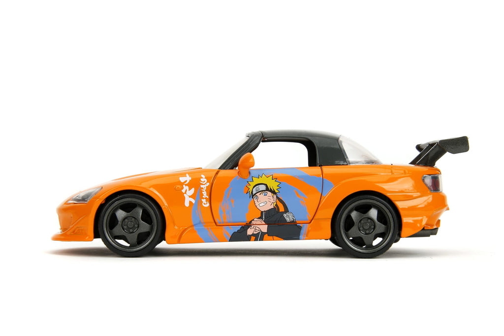 Jada 2001 Honda S2000 with Naruto Figure - Die-Cast Vehicle - 1:24 Scale, Opening Doors, Hood & Trunk, Rubber Tires - Hollywood Rides Anime Series - Ages 8+ - Orange/Black