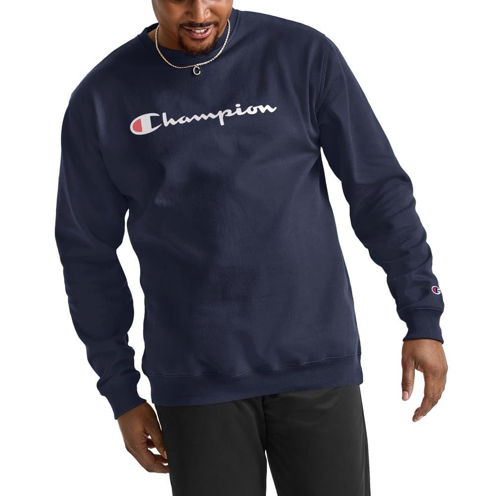 Champion Crewneck, Powerblend Fleece, Hoodie Sweatshirt for Men, Logo (Reg Tall), Oxford Gray Script, 3X-Large Big