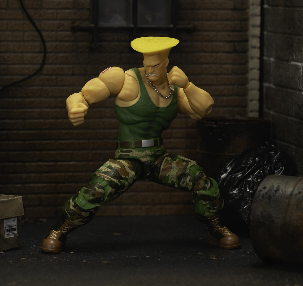 Jada Toys Street Fighter II Guile Action Figure 1:12 Scale, 6" Tall, Interchangeable Heads, Hands & Accessories