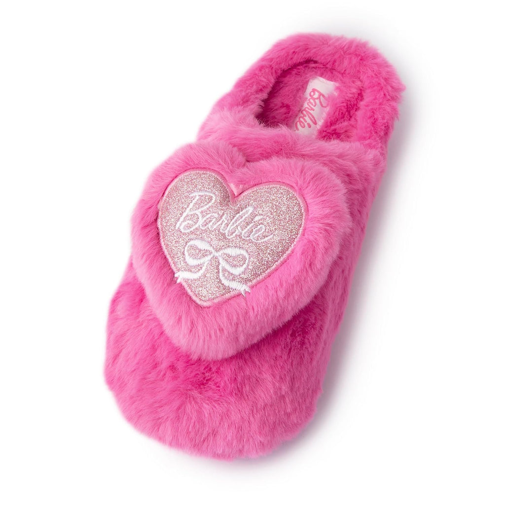 Handcraft Barbie Girls Faux Fur Clog Slippers with 3D Glitter Heart, Pink, 4-5 Big Kid