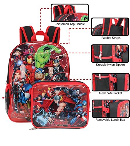 Marvel Avengers Backpack With Detachable Lunch Box (Red Multi)