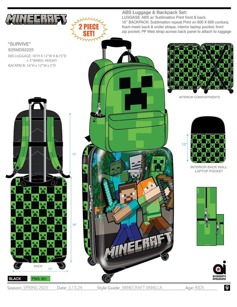 AI ACCESSORY INNOVATIONS Kids Luggage and Backpack Set - 18" Luggage Suitcase With Wheels, 13.75" Backpack