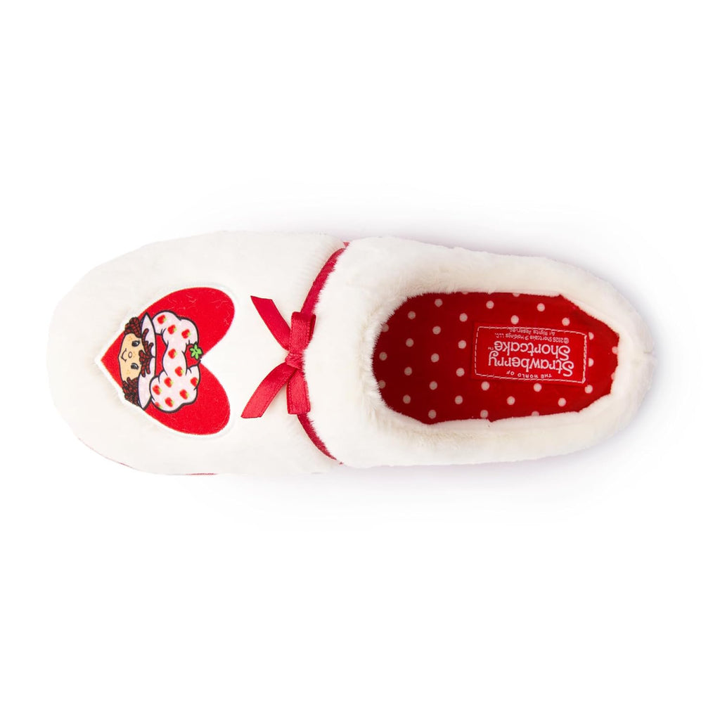 Handcraft Strawberry Shortcake Girls Plush Clog Slippers with Satin Bow and Icon, Cream, 2-3 Big Kid