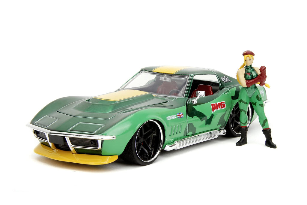 Jada Street Fighter 1:24 1969 Chevrolet Corvette Stingray ZL1 & 2.75" Cammy Figure, Toys for Kids and Adults