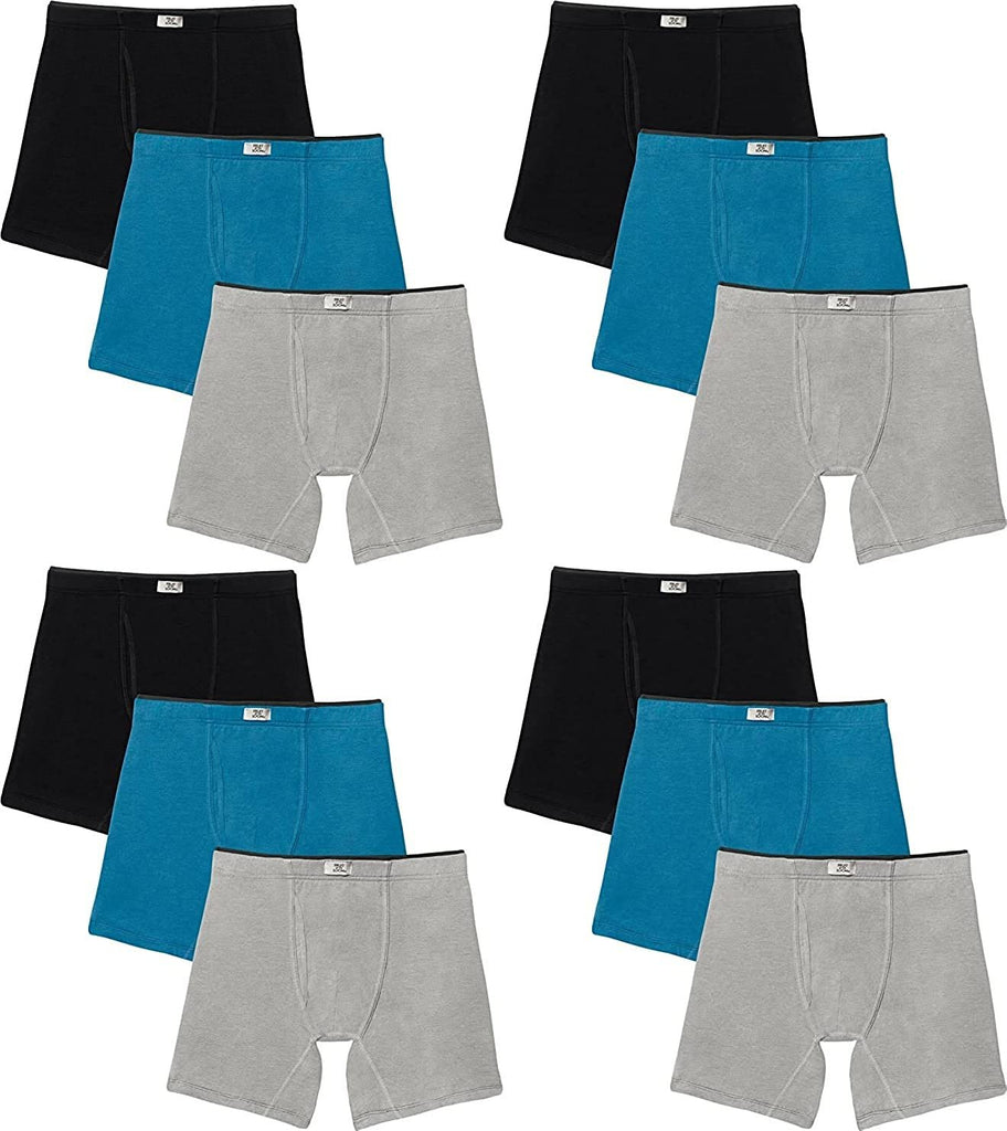Black/Grey Fruit of the Loom Men's Cotton Performance Boxer Briefs (12 Pack)