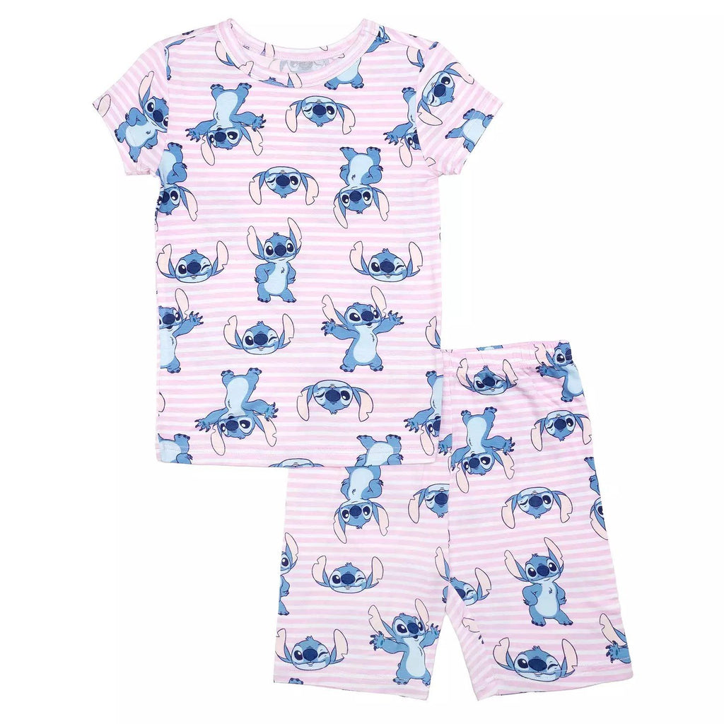Disney Stitch Girls’ 2pc Pajama Set – Striped Short Sleeve Top & Shorts – Soft Sleepwear – Sizes 4–10