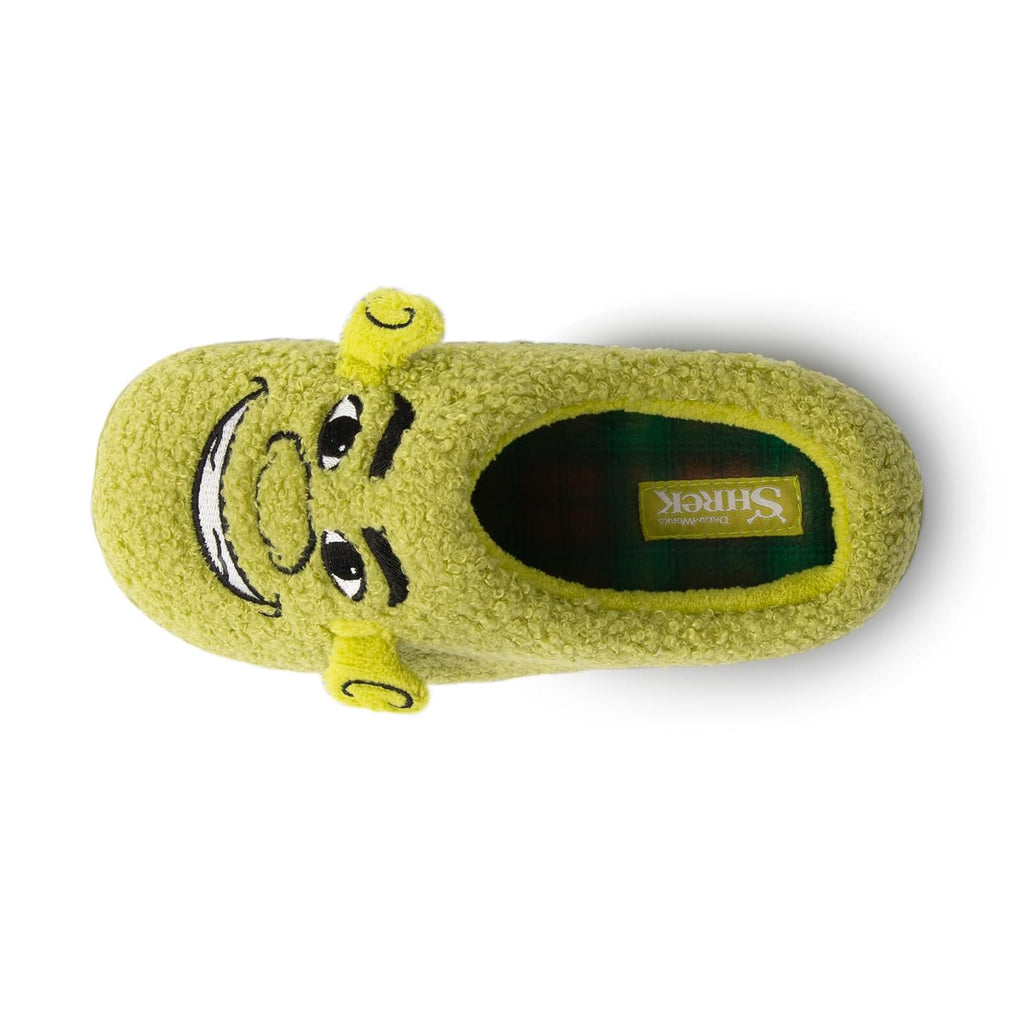 Handcraft Shrek Boys Boucle Clog Slippers with Embroidered Face and 3D Ears, Green, 4-5 Big Kid