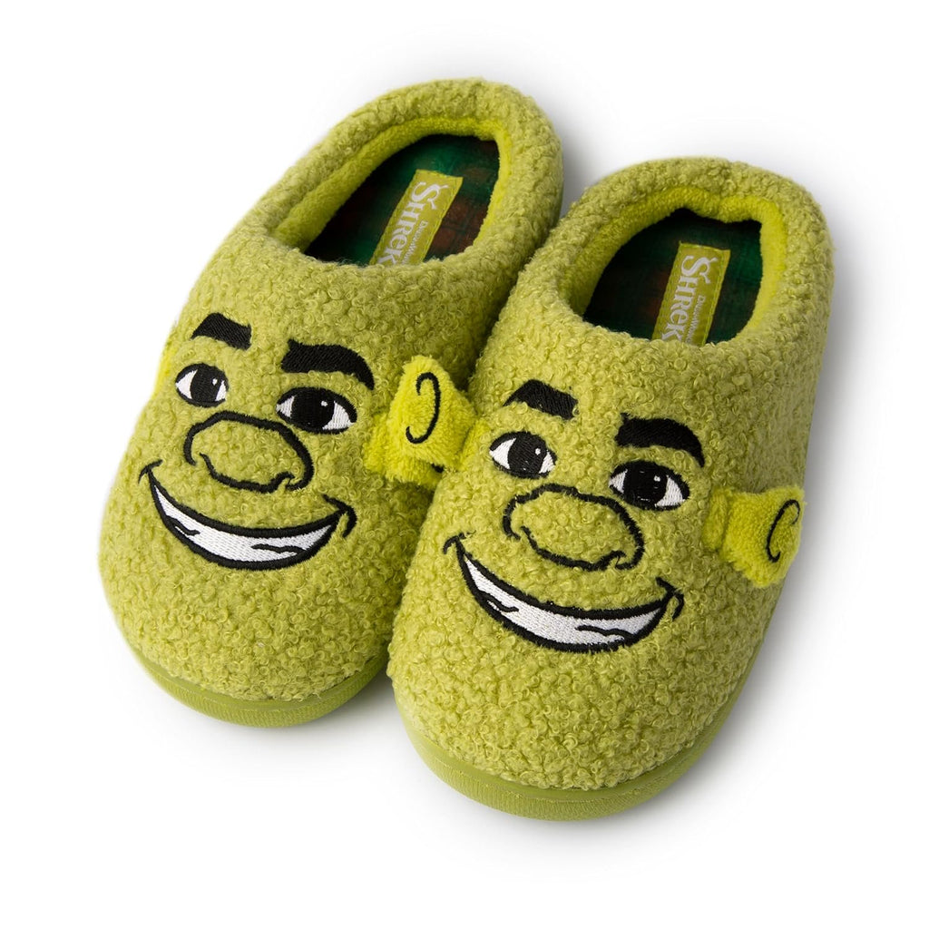Handcraft Shrek Boys Boucle Clog Slippers with Embroidered Face and 3D Ears, Green, 4-5 Big Kid