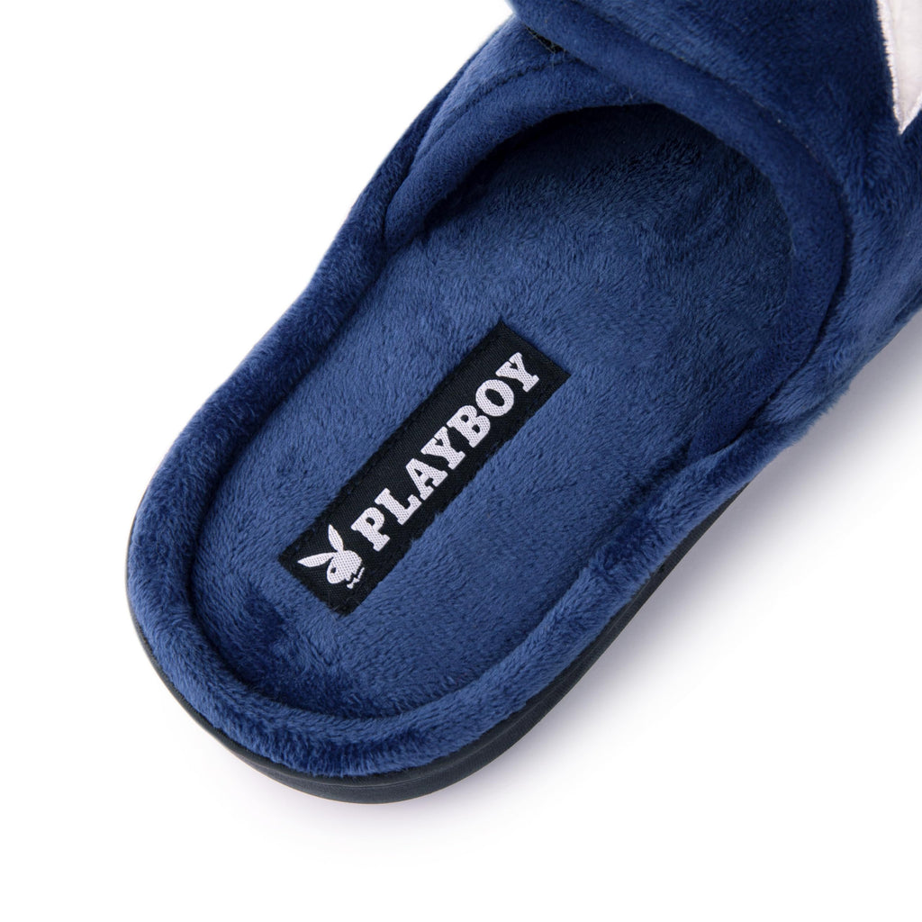 Playboy unisex-adult Adjustable Cozy Plush Velour Memory Foam Indoor Outdoor Soled Slipper in Sizes S-xl