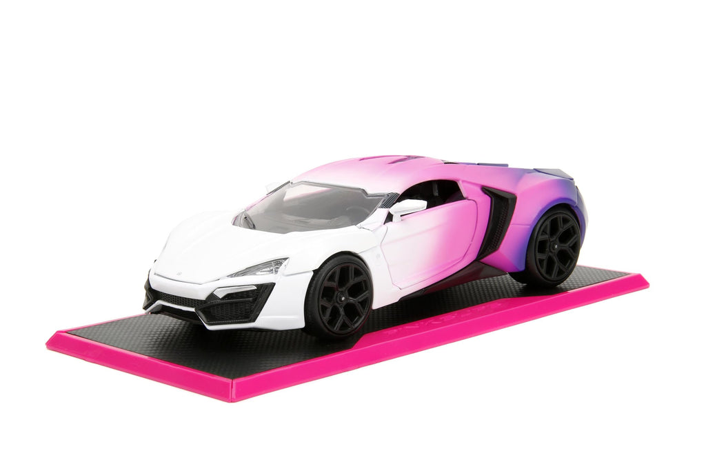 Pink Slips 1:24 W4 W Motors Lykan Hypersport Die-Cast Car w/Base, Toys for Kids and Adults(White/Purple)