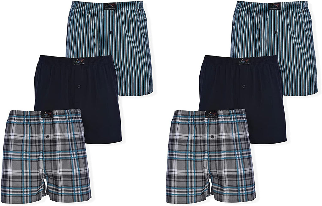 Greg Norman Mens Woven Boxers - Button Fly Lightweight Classic Fit Brethability Golf Legend