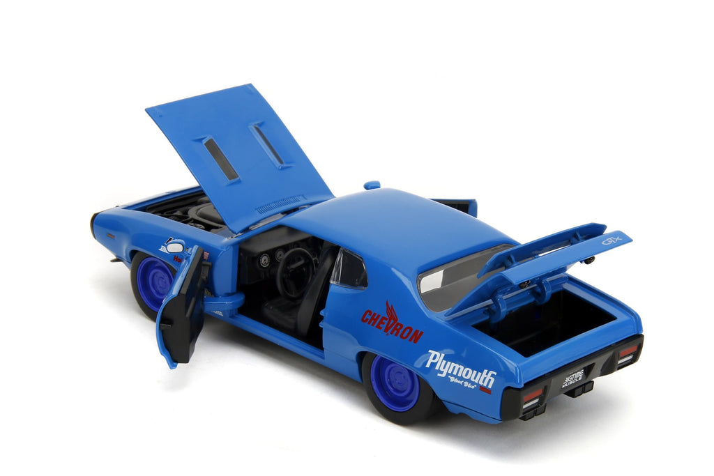 Jada Toys Bigtime Muscle 1:24 1972 Plymouth GTX – Opening Doors, Hood, Trunk, Rubber Tires(Glossy Blue)