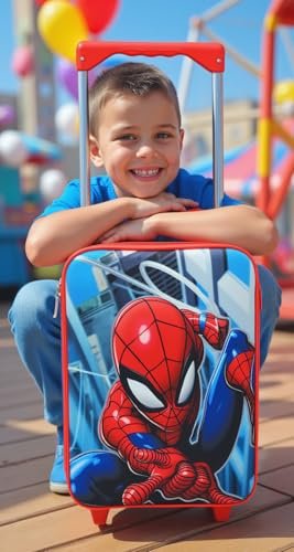 Fast Forward Spiderman Boys 16" Soft Luggage - Cute & Durable Carry-On Suitcase for Travel 16X12X5