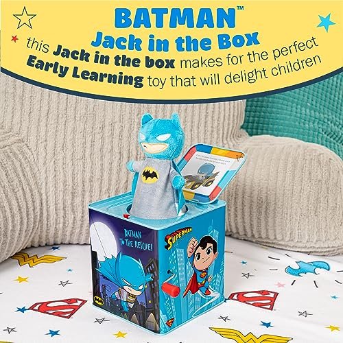 KIDS PREFERRED DC Comics The Batman Jack in The Box Musical Toys for Babies and Toddlers, Plays “Pop Goes The Weasel” The Dark Knight Springs Out from A Colorful Box