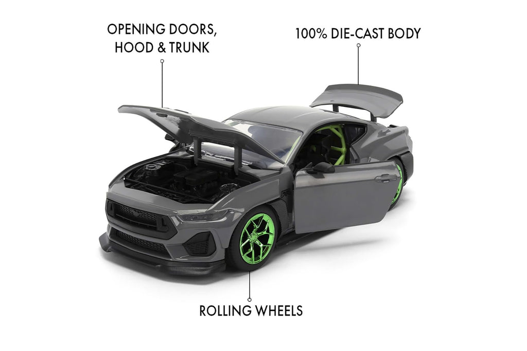 Jada Toys Bigtime Muscle 1:24 2024 Ford Mustang RTR Spec 5-D - Opening Doors, Hood, Trunk, Rubber Tires, (Glossy Gray)