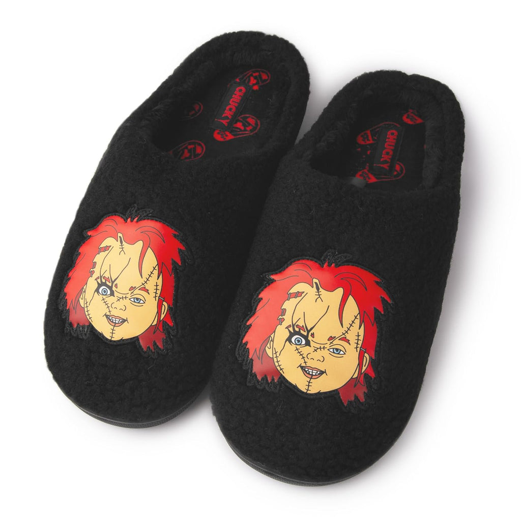 Handcraft Chucky Men's Boucle Clog Slippers with Chucky Face Applique, Black, Small