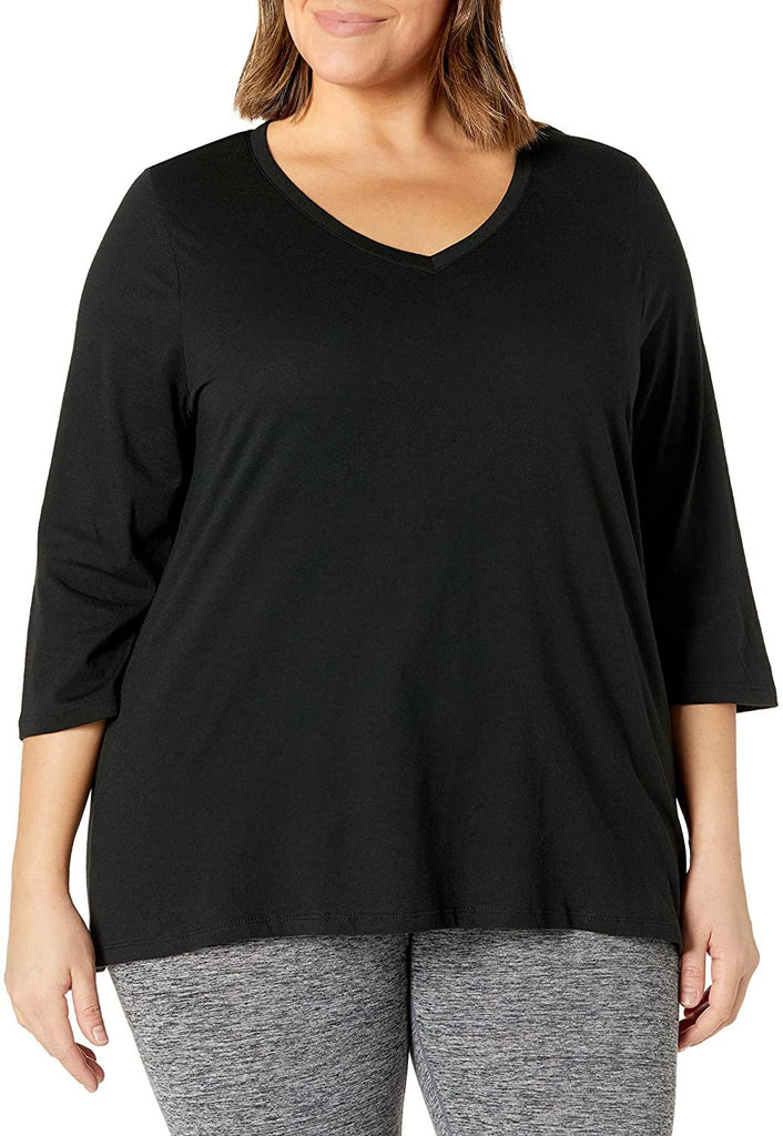 JUST MY SIZE Size Women's Plus Sizeflowy 3/4 Sleeve V-Neck Top