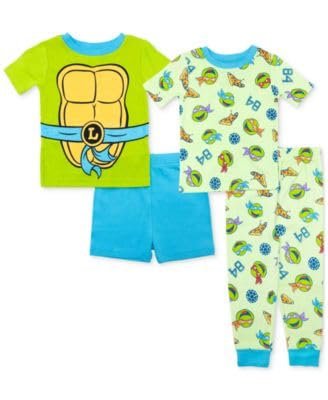 Centric Brands Teenage Mutant Ninja Turtles 4-Piece Pajama Set – 2 Tops, Pants & Shorts – TMNT Boys Sleepwear – Sizes 2T–4T