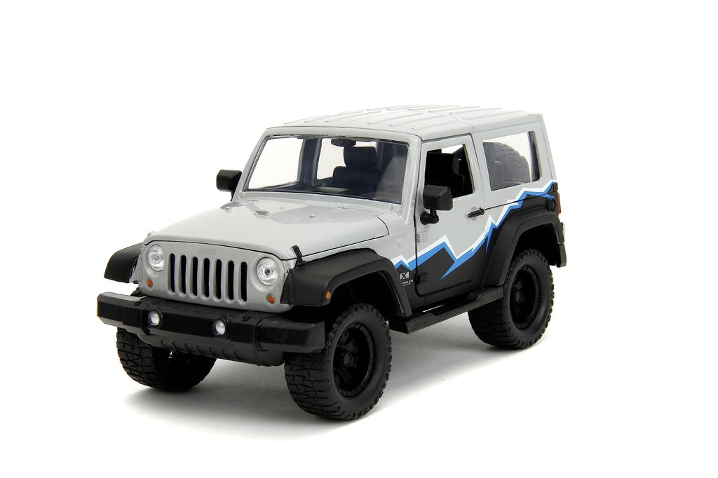 Just Trucks 1:24 2007 Jeep Wrangler Die-Cast Truck w/Tire Rack, Toys for Kids and Adults(Grey/Primer Black)