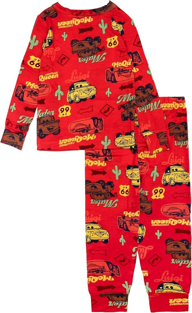 Disney Cars Boys’ Pajama Set – Long Sleeve Lightning McQueen Top & Matching Pants – Soft Viscose Spandex Kids Sleepwear