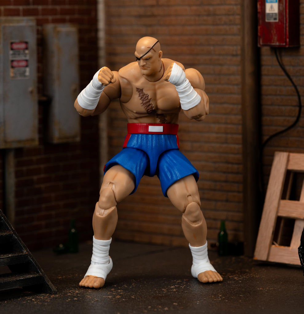 Jada Street Fighter II Sagat Deluxe 1:12 Scale Action Figure - Highly Articulated, Tiger Shot Accessory & Stand, 7.6" Tall