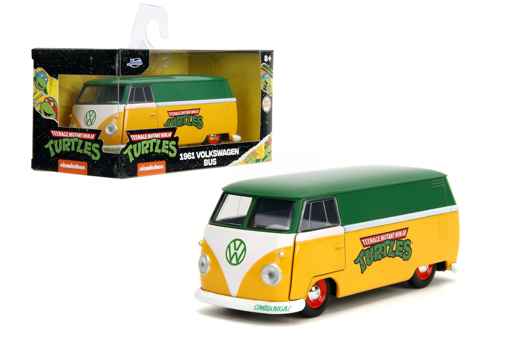 Jada Toys – Hollywood Rides TMNT 1961 VW Bus – Die-Cast Model Car – Opening Doors, Detailed Interior – 1:32 Scale Collectible – Age 8+, Green & Yellow (Nostalgic)