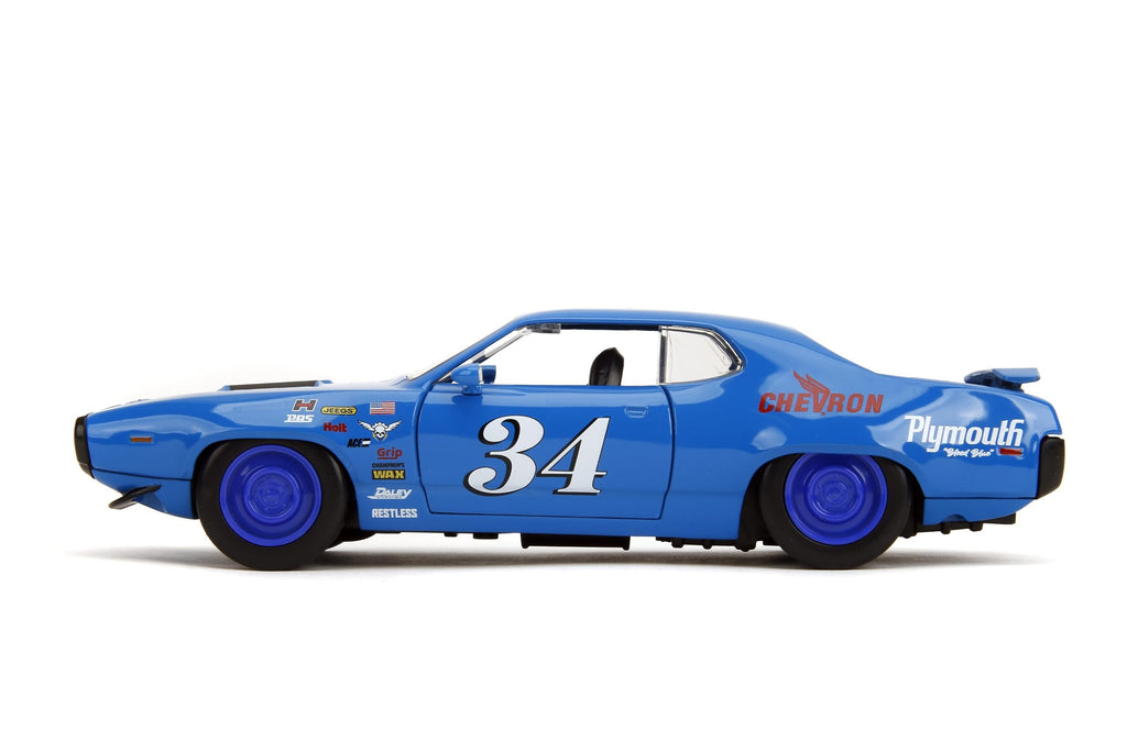 Jada Toys Bigtime Muscle 1:24 1972 Plymouth GTX – Opening Doors, Hood, Trunk, Rubber Tires(Glossy Blue)