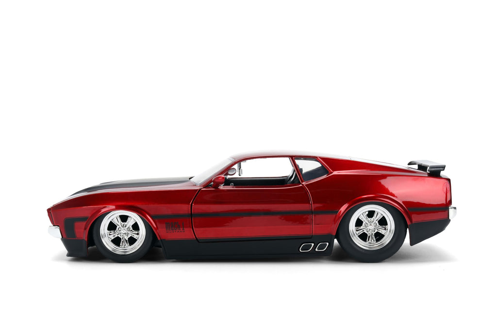 Jada Toys Bigtime Muscle 1:24 1973 Ford Mustang Mach 1 Die-cast Car – Opening Doors, Hood, Trunk, Rubber Tires(Candy Red)