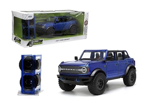 Just Trucks 1:24 2021 Ford Bronco Die-Cast Car & Tire Rack, Toys for Kids and Adults(Candy Blue)