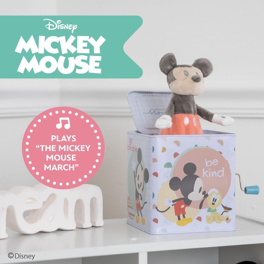 KIDS PREFERRED Disney Baby Mickey Mouse Jack in The Box Musical Toys for Babies and Toddlers, Plays “The Mickey Mouse March” Mickey Springs Out from A Colorful Box