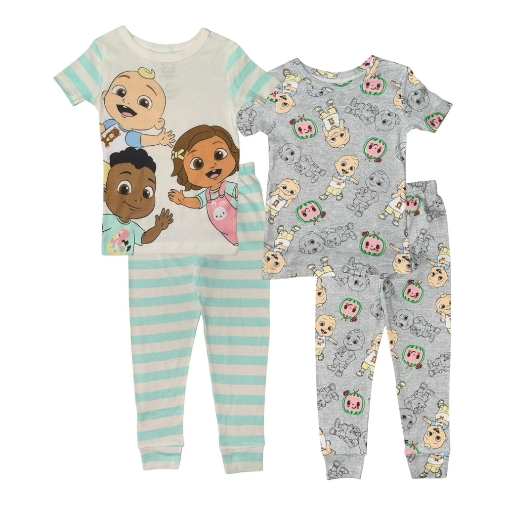 CoComelon Toddler Boys' 4-Piece Snug-fit Cotton Pajamas Set (Stripes/Grey, 18M)
