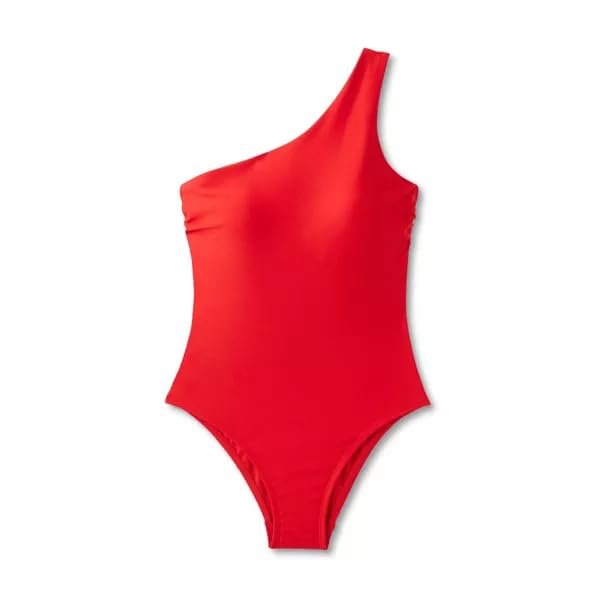 Kona Sol Women's Medium Coverage One Shoulder One Piece Swimsuit with Tummy Control - (Medium, Red)