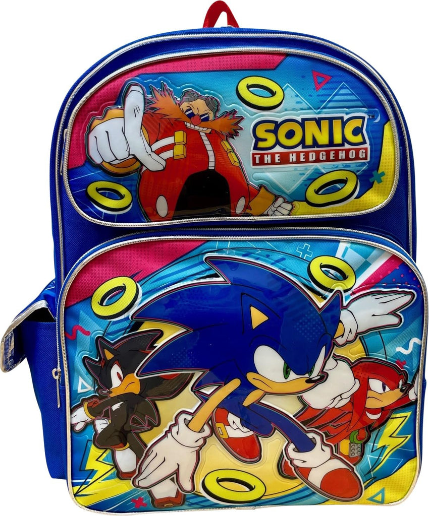 Ruz Sonic The Hedgehog Kid’s Licensed 16” Large School Backpacks with Multiple Pockets