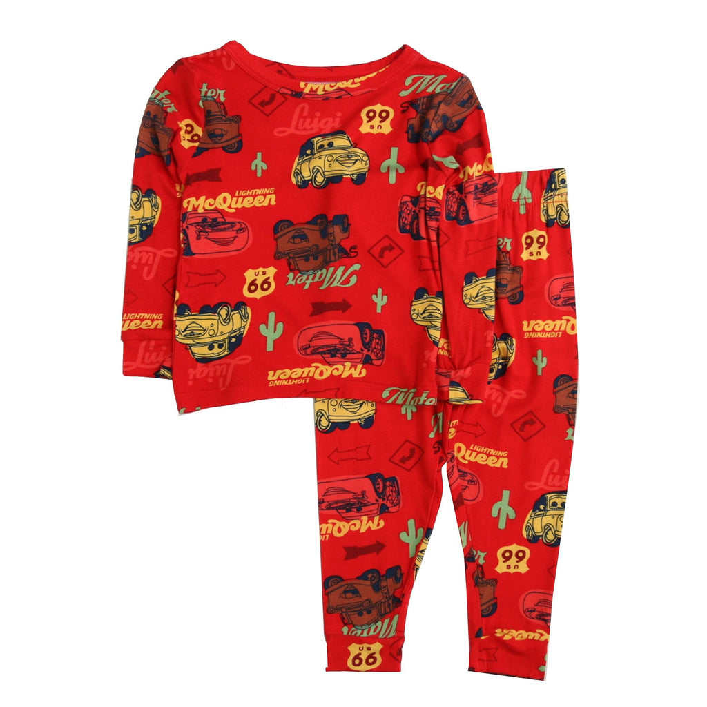 Disney Cars Boys’ Pajama Set – Long Sleeve Lightning McQueen Top & Matching Pants – Soft Viscose Spandex Kids Sleepwear