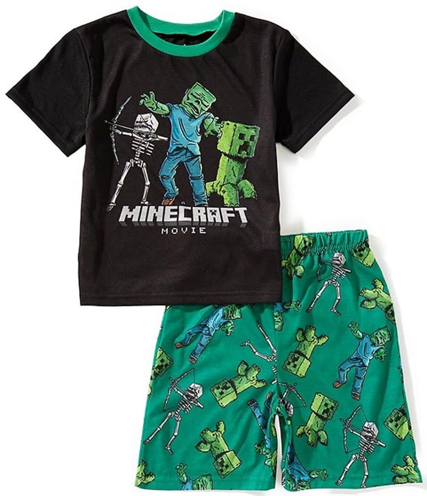Minecraft Boys' 2-Piece Pajama Set – Creeper & TNT Short Sleeve Shirt and Shorts – Soft Sleepwear – Sizes 6, 8, 10, 12
