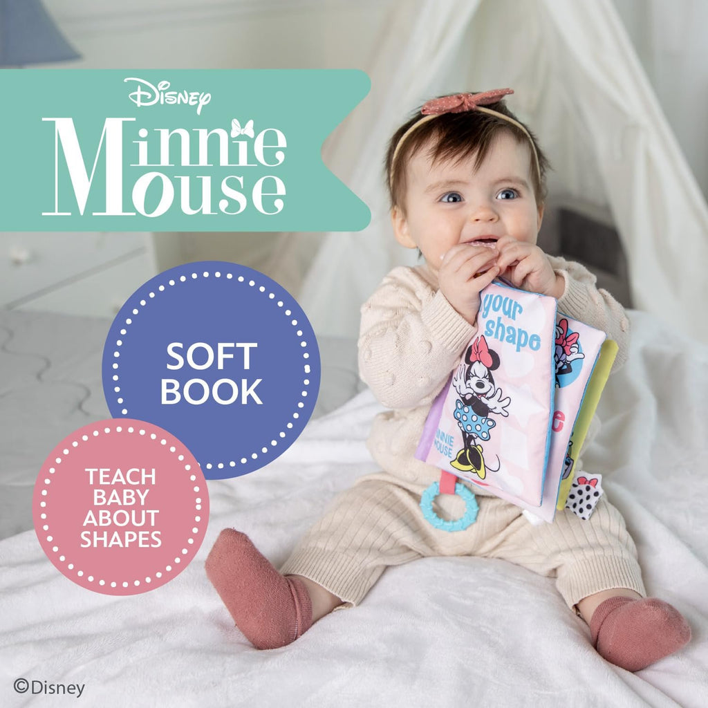 Disney Baby Minnie Mouse Find Your Shape Soft Book with Crinkle Pages, Teething Rings and On-The-Go Hook and Loop Strap for Babies and Toddlers
