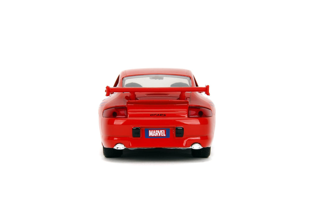 Jada Hollywood Rides Spider-Man Porsche 911 GT3 RS 1:32 – Die-Cast Vehicle Paint, Opening Doors, Marvel Theme – Red/Blue Design for Kids & Collectors