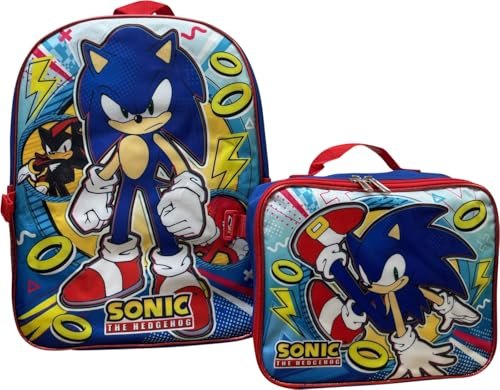 Ruz Sonic The Hedgehog 16 Inch Backpack With Detachable Matching Lunch Box (Sonic II)
