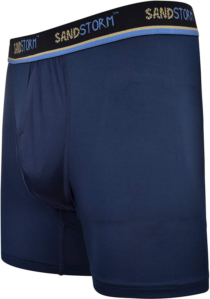 Black/Silver Heather/Polaris Sand Storm Mens Performance Boxer Briefs - 6-Pack No-Fly Tagless Breathable Underwear S-5XL Regular or Plus Size