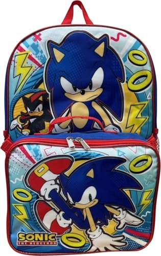 Ruz Sonic The Hedgehog 16 Inch Backpack With Detachable Matching Lunch Box (Sonic II)