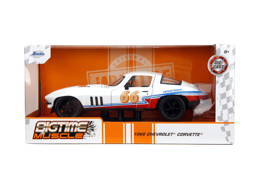Big Time Muscle 1:24 1966 Chevy Corvette Sting Ray Die-Cast Car, Toys for Kids and Adults(White)