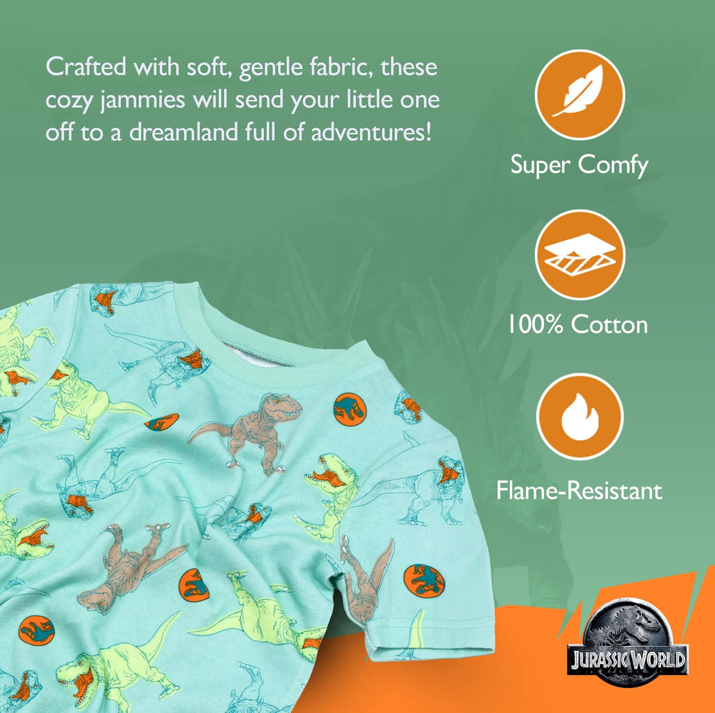 Jurassic World boys 4-piece Snug-fit Cotton Pajama Set, Soft & Cute for Kids