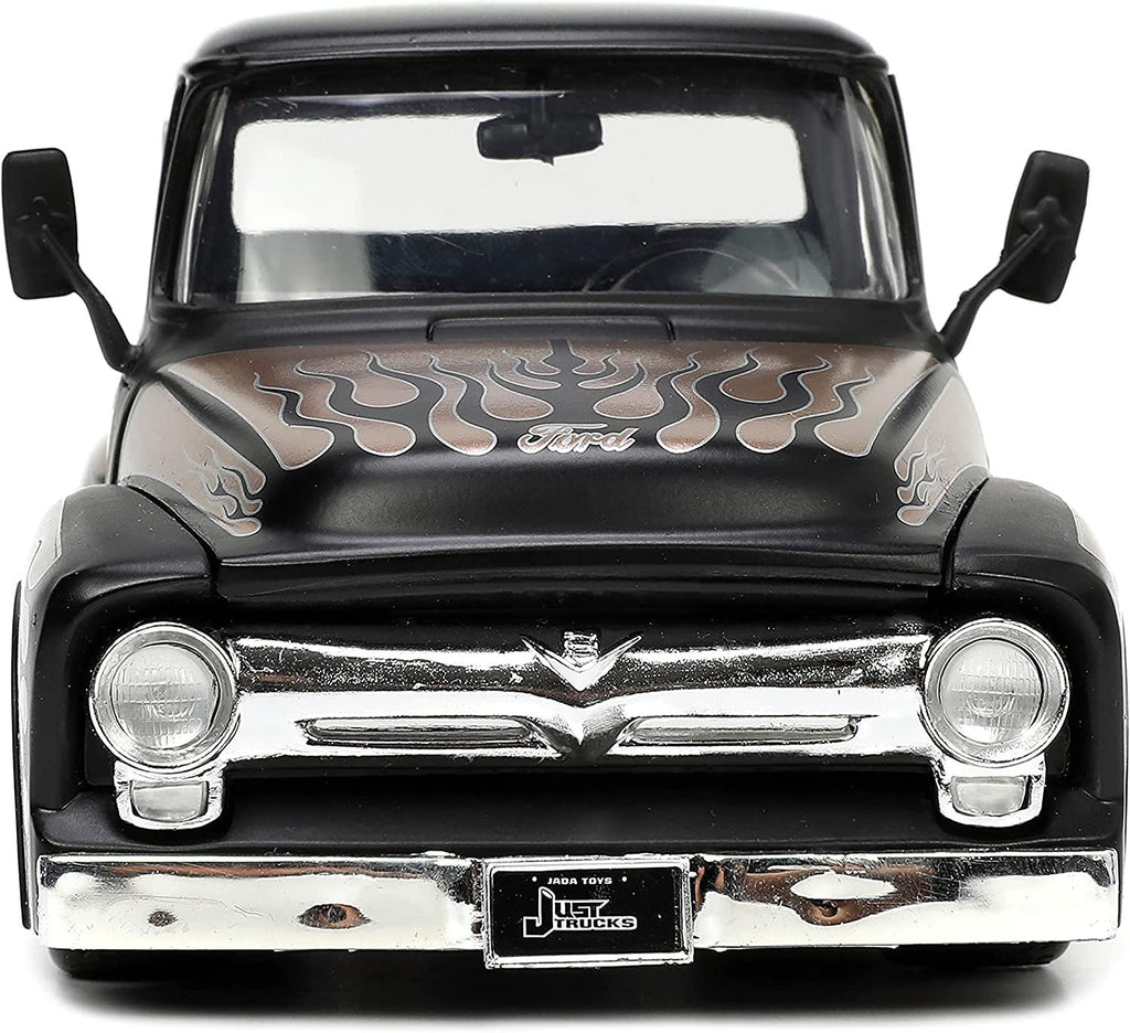 Jada Toys Just Trucks 1:24 1956 Ford F-100 Die-cast Car Black/Brown with Tire Rack, Toys for Kids and Adults