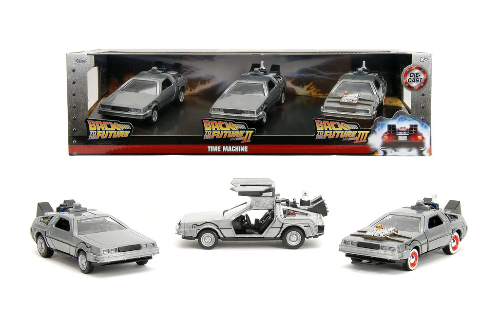 Back to The Future 1:32 Time Machine 3-Pack Die-Cast Cars, Toys for Kids and Adults
